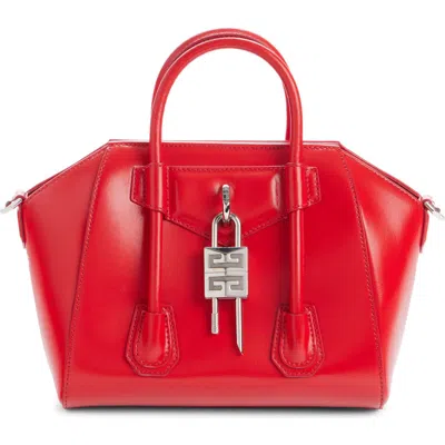 Givenchy Mini Antigona Lock Leather Satchel In Red