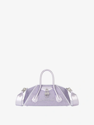 Givenchy Mini Antigona Stretch Bag In Satin With Strass In Purple