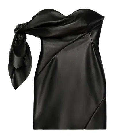 Givenchy Mini Bustier Dress In Nappa Leather With Bow In Black