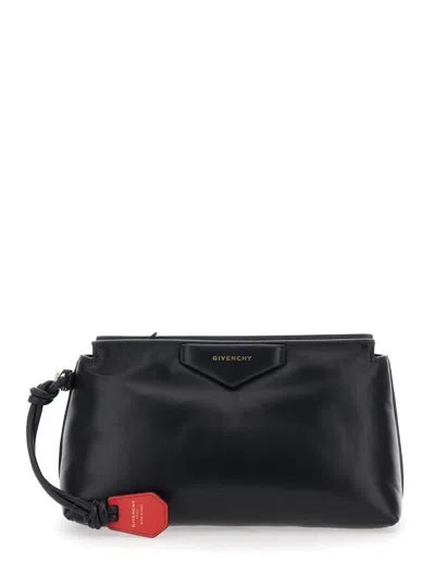 Givenchy Mini Clutch Handbag With Flap And Logo, 25 Cm X 15 Cm X 5 Cm Leather In Black