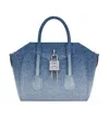 Givenchy Mini Antigona Lock Denim Top Handle Bag In Medium Blue