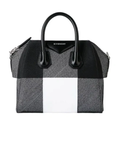 Givenchy Mini Embroidered Antigona Bag With Checks In Black/white