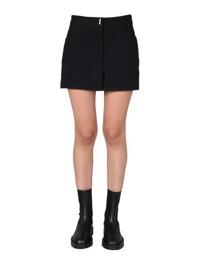 Givenchy Mini Jacquard Skirt With Front Button Closure In Black
