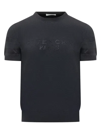 Givenchy Mini Knitwear Short Sleeve Mesh Insert Top In Black