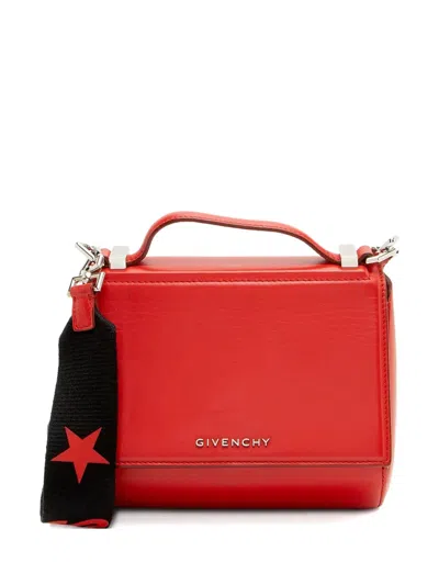 Pre-owned Givenchy Mini Pandora Calfskin Logo Tote Bag In Red