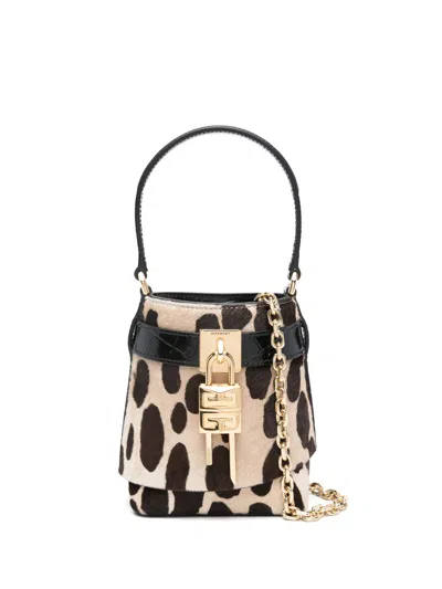 Givenchy Mini Shark Lock Bucket Bag In Brown
