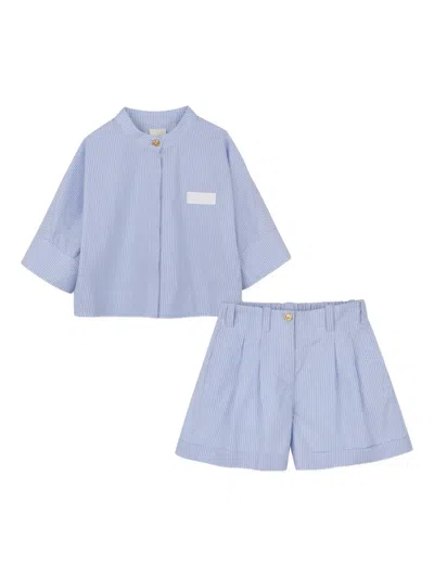 Givenchy Mini Striped Shirt And Shorts Set For Girls In Blue