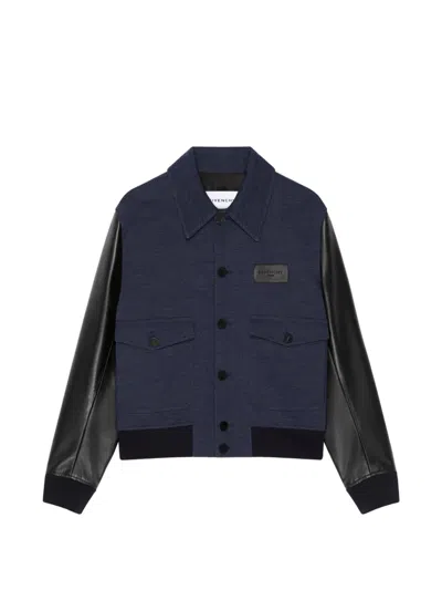 Givenchy Leather-sleeve Panelled Jacket In Blue