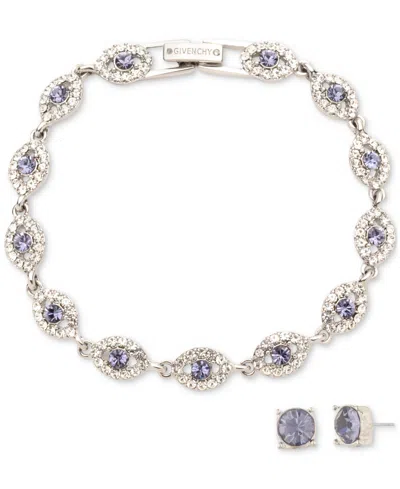 Givenchy Mixed Crystal Flex Bracelet & Stud Earrings Set In Darkpurple