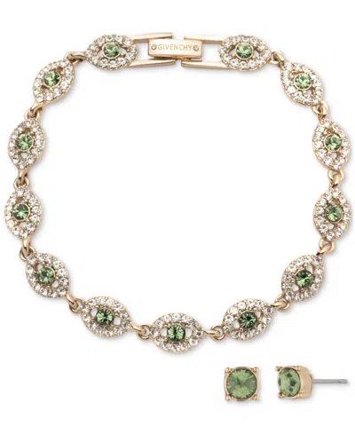 Givenchy Mixed Crystal Flex Bracelet & Stud Earrings Set In Lt,pas Grn