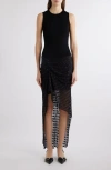 Givenchy Asymmetric Ribbed-knit And Ruched Fil Coupé Silk-blend Chiffon Dress In Black