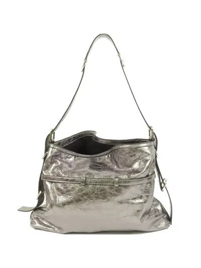 Pre-owned Givenchy Mm Voyou Calfskin Shoulder Bag In Silver