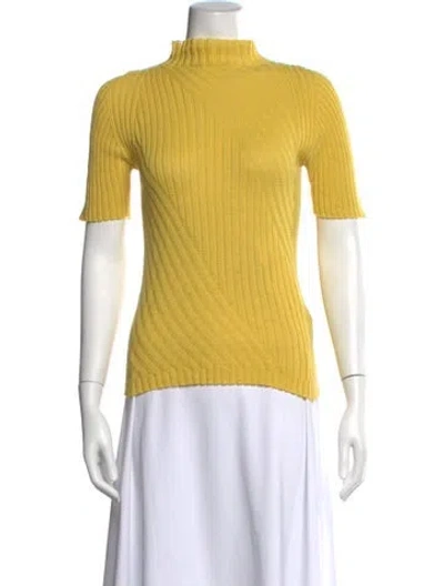 Pre-owned Givenchy Mock Neck Short Sleeve Top In Yellow