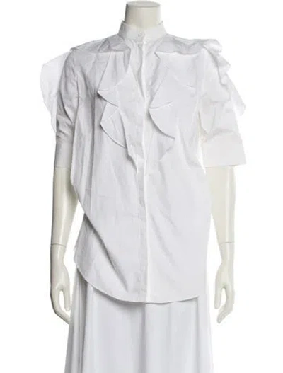 Pre-owned Givenchy Mock Neck Three-quarter Sleeve Button-up Top In White
