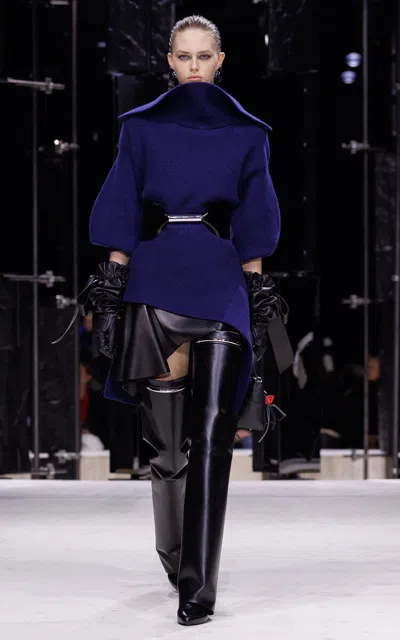 Givenchy Asymmetric Wool-cashmere Mini Dress In Blue