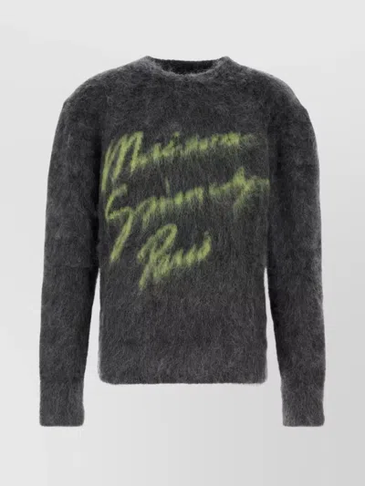 Givenchy Mohair Blend Crew Neck Sweater With Graphic Print In Grey