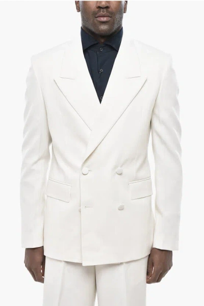 Givenchy Mohair-blend Double-breasted Blazer With Peak Lapel In White