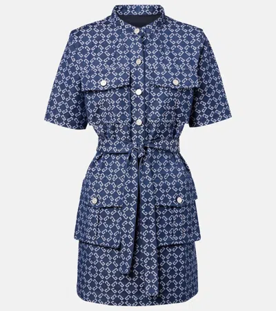 Givenchy Monogram 72 Jacquard Denim Mini Shirtdress In Blue