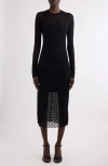 Givenchy Monogram 72 Glitter Flocked Long Sleeve Mesh Dress In Black