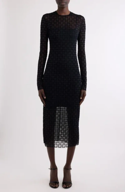 GIVENCHY GIVENCHY MONOGRAM 72 GLITTER FLOCKED LONG SLEEVE MESH DRESS