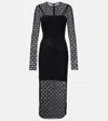 Givenchy Monogram 72 Glitter Flocked Long Sleeve Mesh Dress In Black