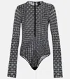 Givenchy Black Monogram 72 Tulle Bodysuit In Black/silvery