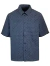 Givenchy Mens Monogram-print Relaxed-fit Cotton-blend Shirt Grey Blue In Blue