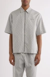 Givenchy Gray Monogram 72 Jacquard Zipped Shirt In Black/white