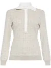 Givenchy Womens Beige Monogram Long-sleeves Stretch-wool Blend Polo Shirt In Neutrals
