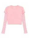 Givenchy Short Sleeve Layered Crew Neck Crop Top In Pink