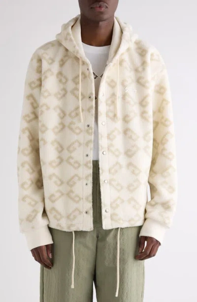 Givenchy Monogram 72 Print High Pile Fleece Snap-up Hoodie In Natural