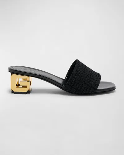 Givenchy Monogram Cotton G Cube-heel Mule Sandals In 001-black