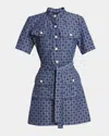 Givenchy Monogram 72 Jacquard Denim Mini Shirtdress In Denim Blue