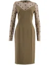 Givenchy 4g Mixed Media Long Sleeve Midi Dress In Green