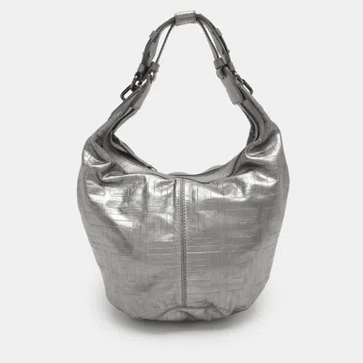 Pre-owned Givenchy Monogram Embossed Silver Leather Hobo