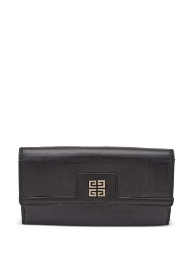 Pre-owned Givenchy Monogram Flap Continental Wallet In Black
