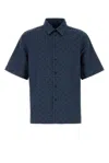 Givenchy Mens Monogram-print Relaxed-fit Cotton-blend Shirt Grey Blue In Blue