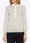 Givenchy Womens Beige Monogram Long-sleeves Stretch-wool Blend Polo Shirt In Gray