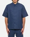 Givenchy Mens Monogram-print Relaxed-fit Cotton-blend Shirt Grey Blue In Blue