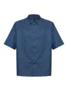 Givenchy Mens Monogram-print Relaxed-fit Cotton-blend Shirt Grey Blue In Grey