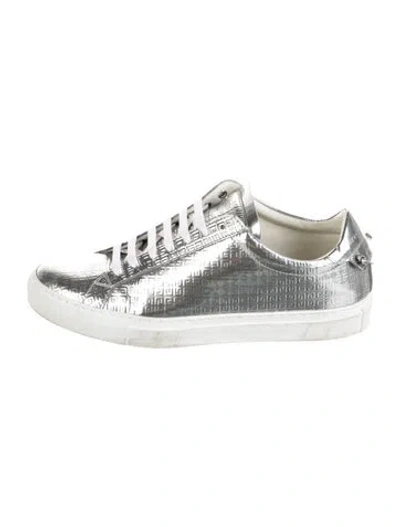 Pre-owned Givenchy Monogram Pattern Leather Sneakers In Silver