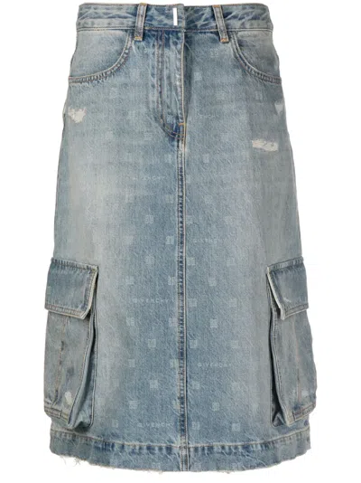 Givenchy Monogram-print Denim Cargo Skirt In Blue