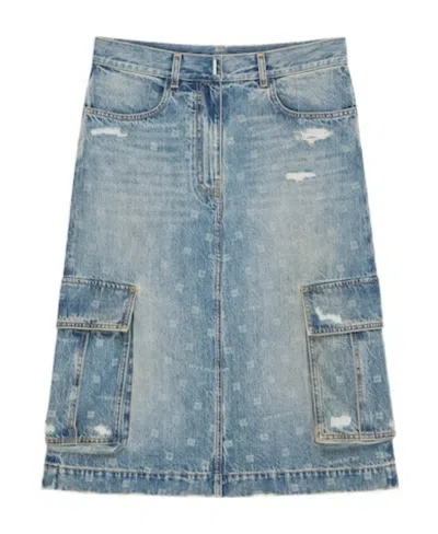Givenchy Monogram-print Denim Cargo Skirt In Gray