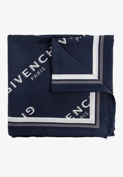 Givenchy Monogram Print Silk-blend Scarf In Blue