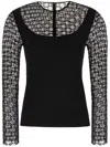 Givenchy Viscose Top With Geometric Pattern And Sheer Sleeves In Black