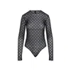 Givenchy Flocked Velvet Monogram Bodysuit In Sheer Tulle In Black