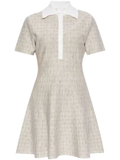 Givenchy Womens Beige Monogram Polo-collar Stretch-wool Blend Mini Dress