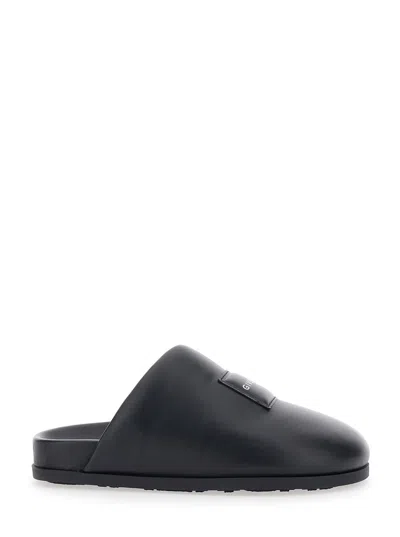 Givenchy Label Flat Mules In Black Nappa Leather Women In Multi