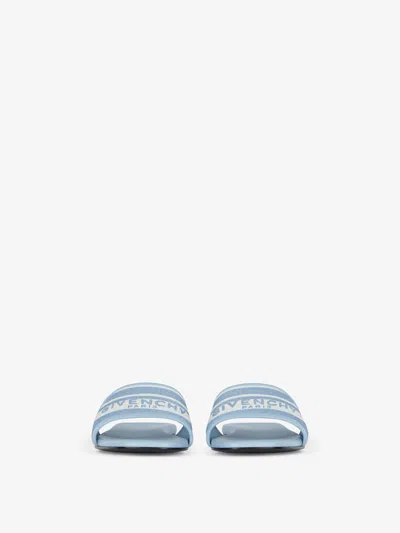 Givenchy 4g Flat Mules In Denim With Stripes In White