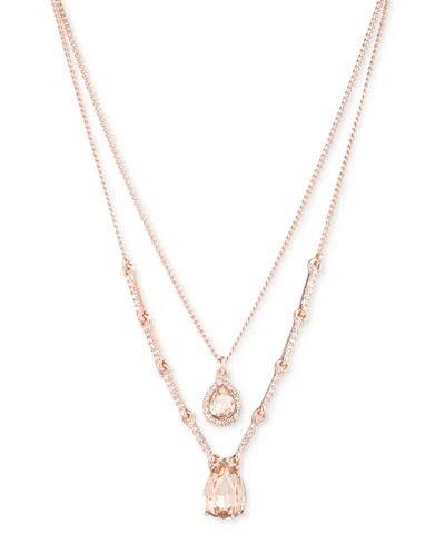 Givenchy Multi Stone Two Row Pendant Necklace, 16" + 3" Extender In Pink
